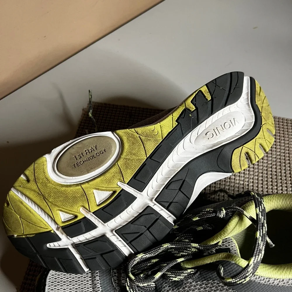 Vionic 1st Ray Technology Grey Lime Green Mesh Athletic Walking Sneakers Mens 9